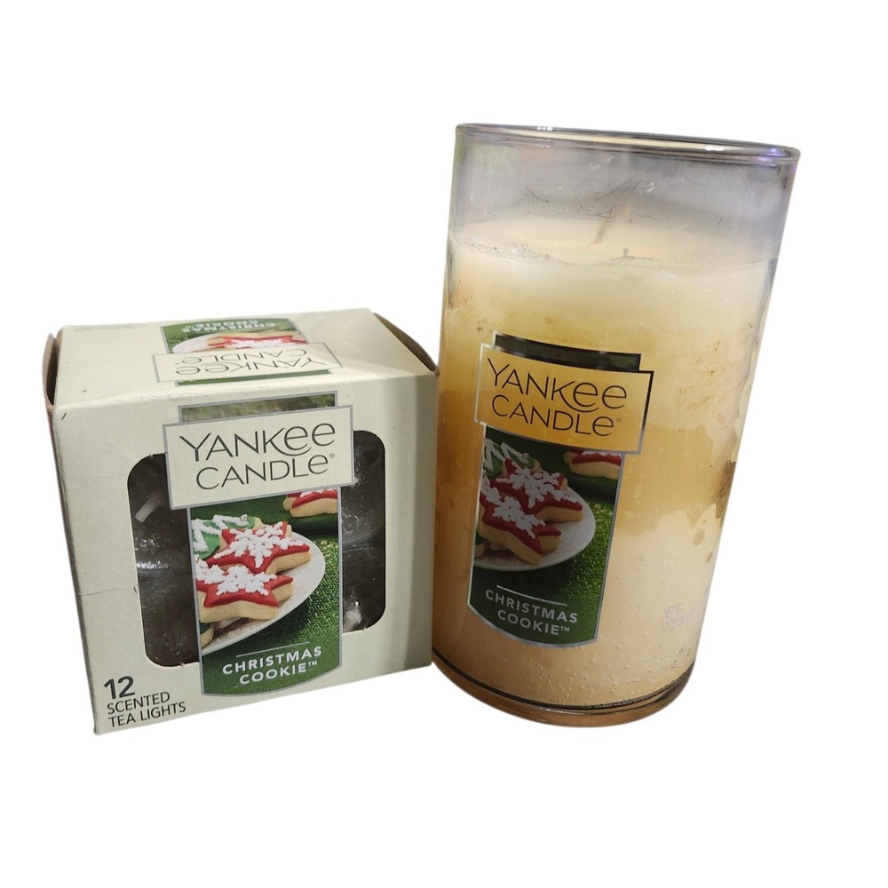 Yankee Candle Christmas Cookie Set 12oz Scented Tumbler and 12 Tea Lights New